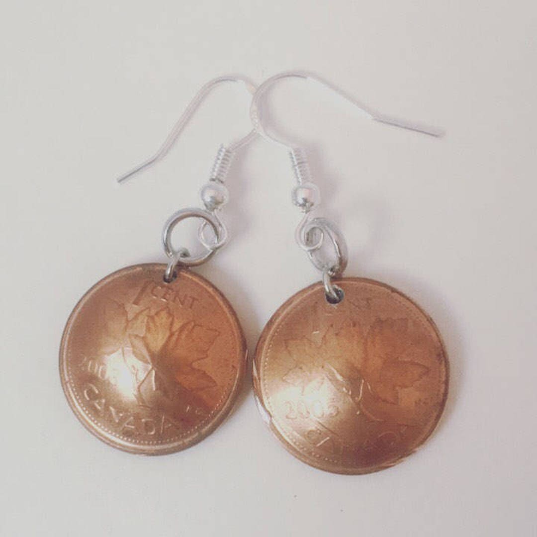 Canadian Copper Penny Earrings Maple Leaf Pennies Etsy