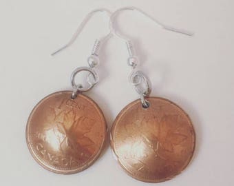 Canadian Copper Penny Earrings - Maple Leaf Pennies