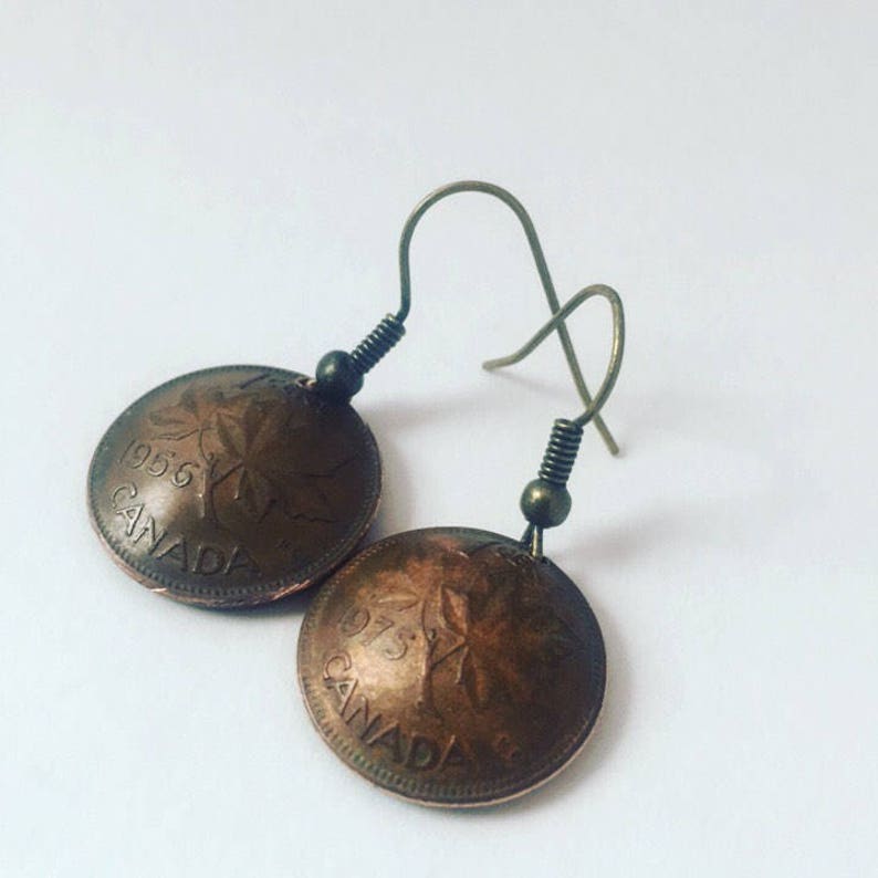 Canadian Copper Penny Earrings Maple Leaf Pennies Etsy