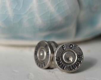 9mm F.C. Luger Bullet Earring Studs - Aluminum Shell Casings - Gun Jewelry