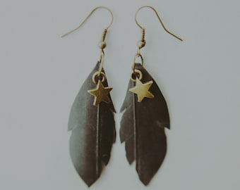 Star Bicycle Tire Feather Earrings - Bike Jewelry