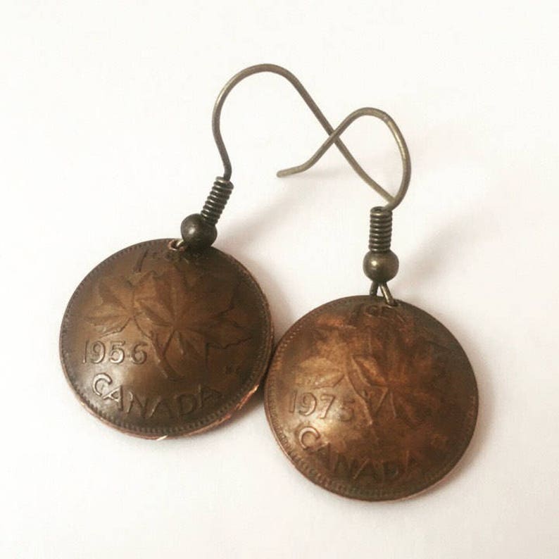 Canadian Copper Penny Earrings Maple Leaf Pennies Etsy