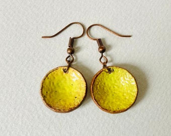 Canadian Copper Penny Earrings - Yellow Enamel