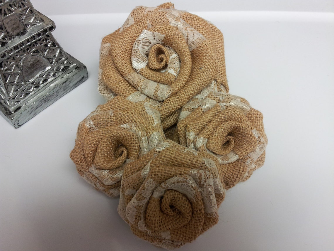 Burlap and Lace Flowers Burlap Flowers with Lace Burlap Etsy