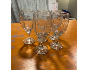 Clear Glass Textured Water Wine Glass Stem Barware 5 pcs Libbey Chivalry Hock