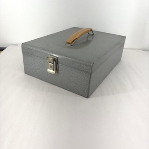 Vintage Industrial Silver Metal Security File Box Storage Case Lock Gray w/Key