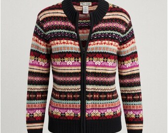 Heirloom Collectibles Womens Fair Isle Zip Cardigan Sweater M Cotton Vintage Y2K