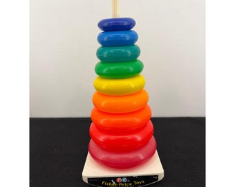 Vintage Fisher-Price Rock-a-Stack 740 NY Black Label 9 Ring Stacking Toy 60s 70s