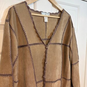 VTG 90s SMK Woman Brown Suede Leather Crochet Lace Patchwork Jacket Plus 2X