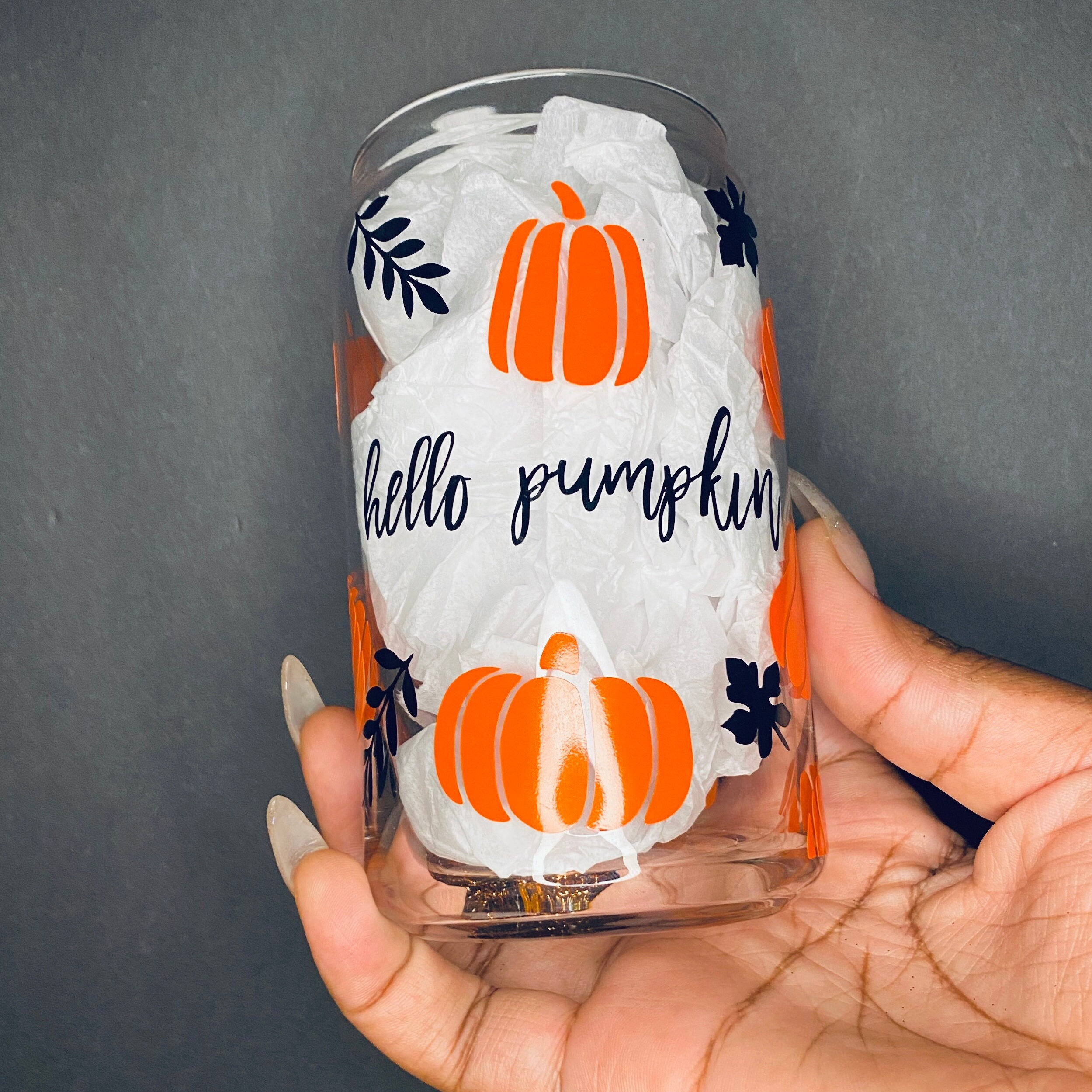 Hello Pumpkin 16 oz Glass Can Cup