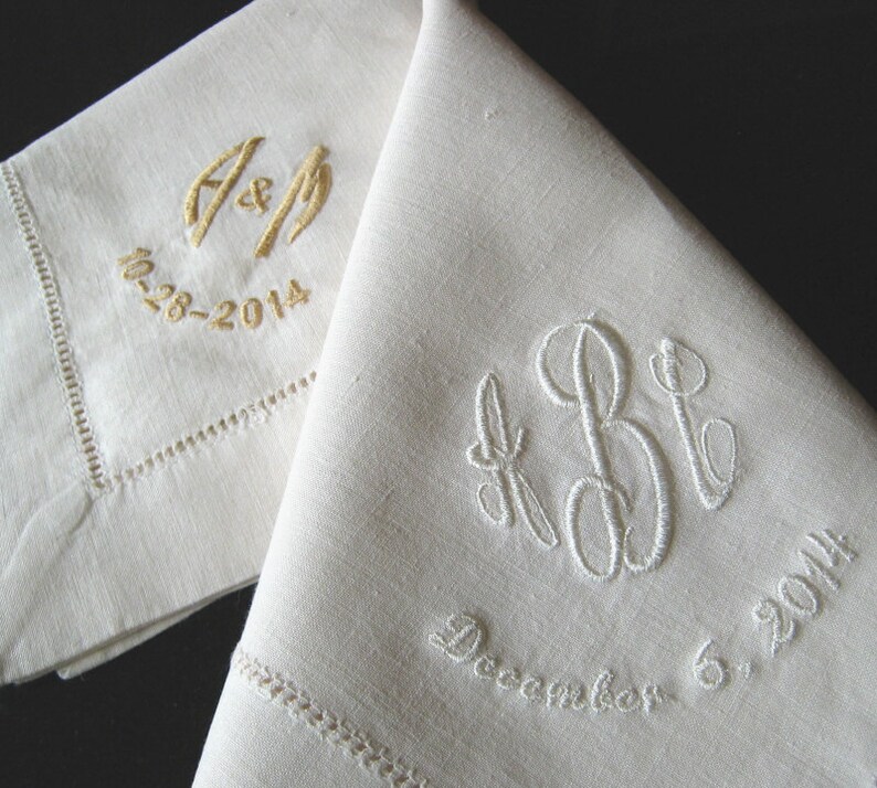 MONOGRAMMED DINNER NAPKINS Bride & Groom Linen/Cotton Blend Etsy