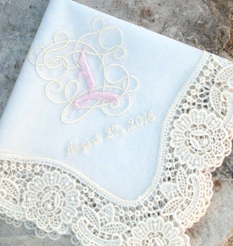 Wedding handkerchief elegant lace initial embroidery bride  etsy Wedding handkerchief elegant lace initial embroidery bride  etsy