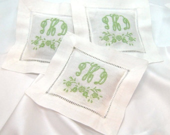 LAVENDER SACHETS for HER! Floral Designs, Initial-Name-Monogram, Mother's Day, Bridal Party, Teacher Gift, Choice of Lavender or White Linen