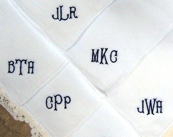 MEN'S IRISH LINEN Handkerchief, Groom, Father of Bride/Groom, Attendants, Monograms, Unique Font, Date, Custom, Corded Design 17x17