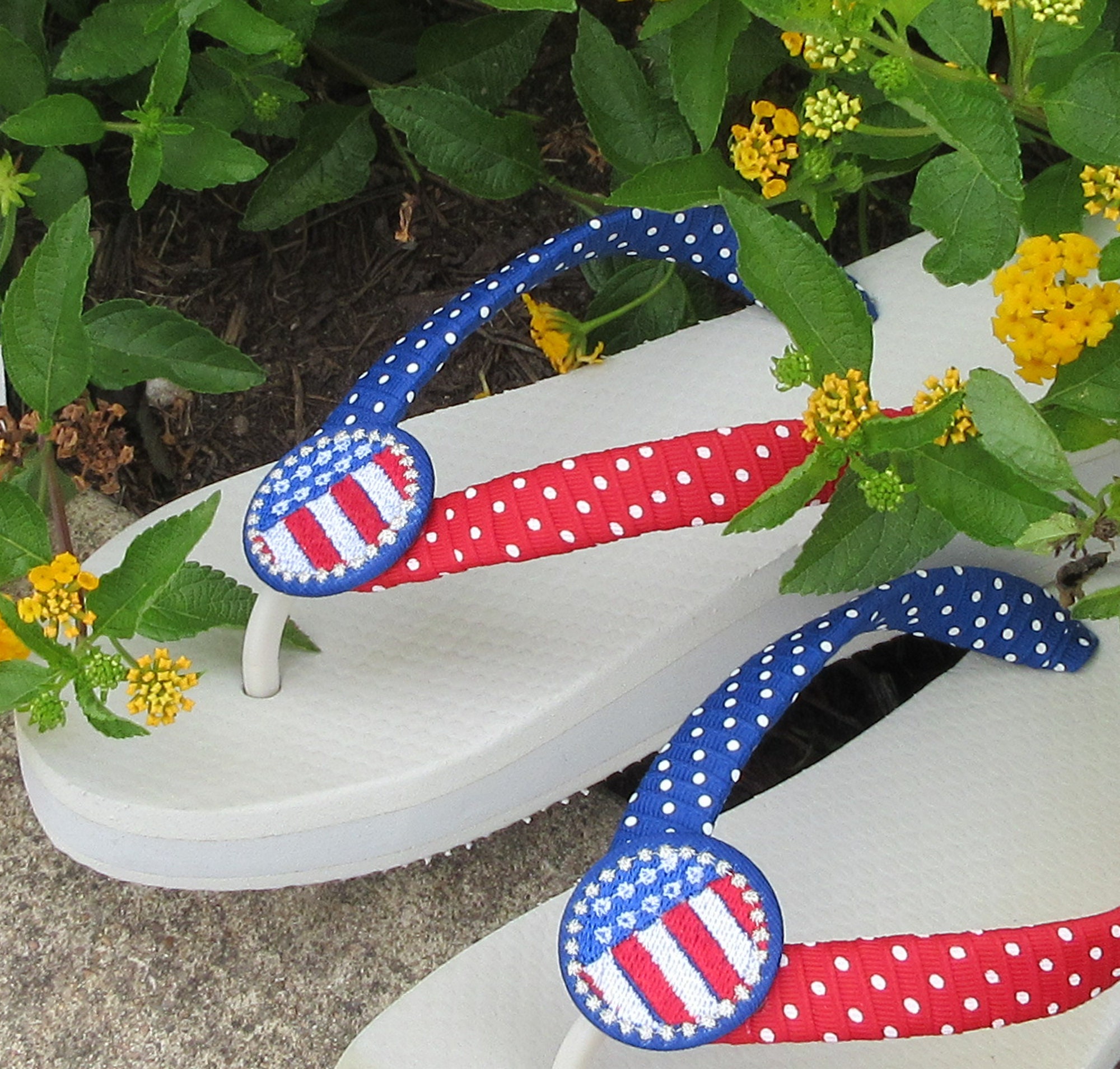 STARS & STRIPES Patriotic Flip Flops Red White and Blue | Etsy