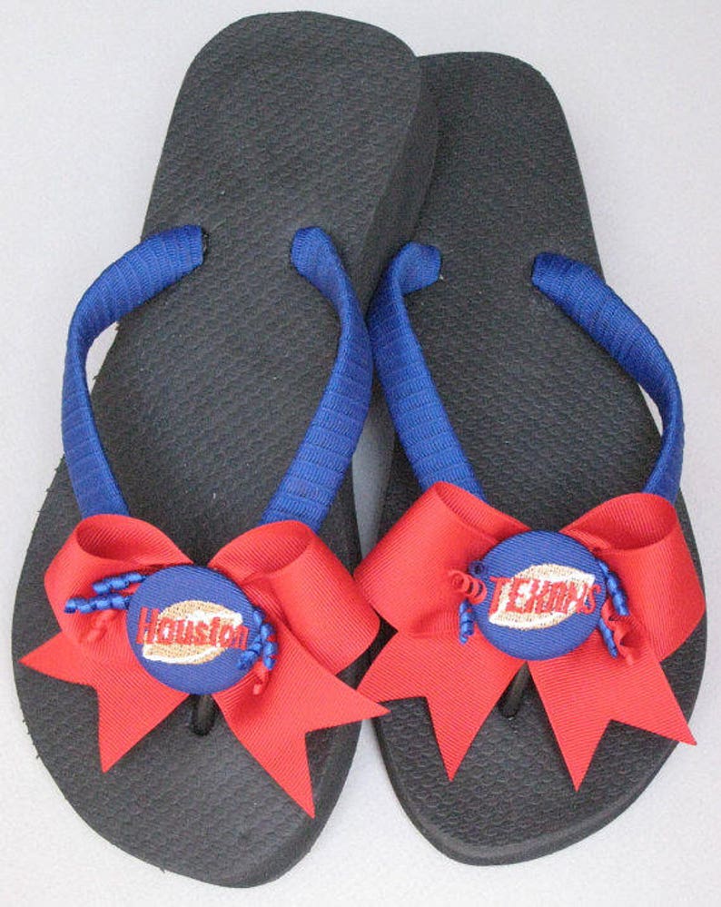 Flats or Wedge Add Name or Team Solids and Dots All School Colors SPORTS FLIP FLOPS Matching Bows College /& Highschool Sports Designs