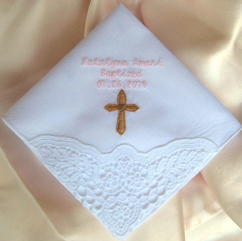 SMALL CROSS HANDKERCHIEF for Baby Girl Baptism Christening Etsy