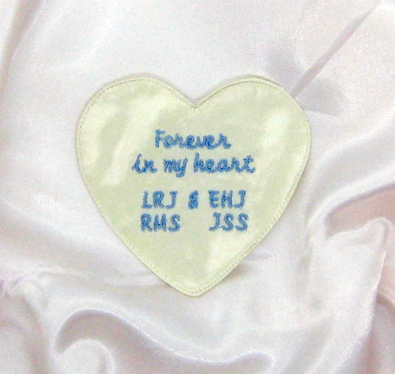 7 designs or Your Message finished edges lined 3x3 size HEART SHAPED WEDDING Dress Label Use Your Fabric or 6 colors polyester satin