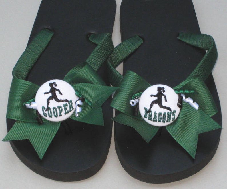 Flats or Wedge Add Name or Team Solids and Dots All School Colors SPORTS FLIP FLOPS Matching Bows College /& Highschool Sports Designs