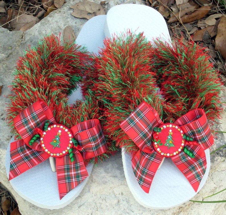 DECORATED FLIP FLOPS Christmas Trees Gifts for Her Holiday