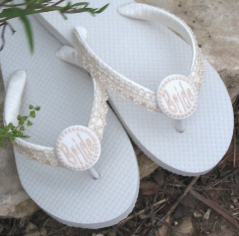 BEACH WEDDING Flip Flops Pearl Trim Destination Weddings | Etsy