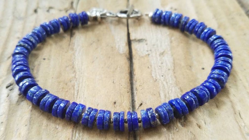 Lotus Flower Charm Lapis Bracelet and Hill Tribe Silver Minimalist Jewelry Artisan Jewelry Gifts for Her Heart Charm Lapis Jewelry