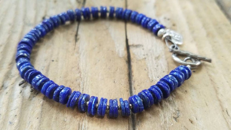 Lotus Flower Charm Lapis Bracelet and Hill Tribe Silver Minimalist Jewelry Artisan Jewelry Gifts for Her Heart Charm Lapis Jewelry