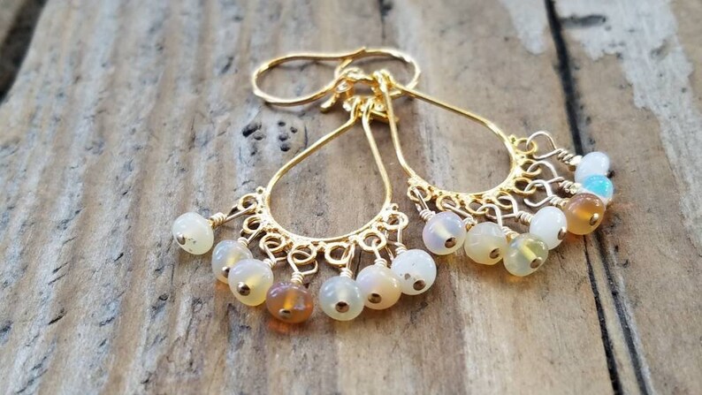 24k Gold Vermeil Opal Jewelry Artisan Jewelry October Birthstone Ethiopian Opal Earrings Hill Tribe Silver Opal Chandelier Earrings