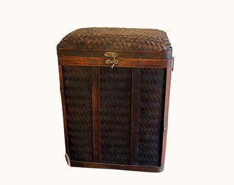 Antique Japanese Bamboo Woven Storage Trunk With Brass Hardware — Circa 1900s–1920s