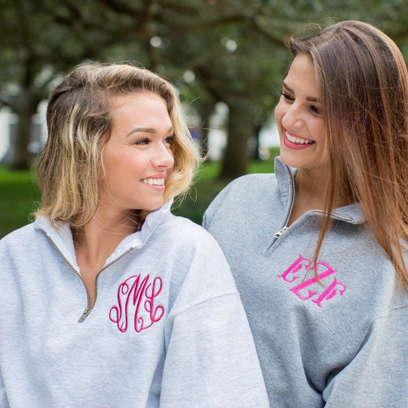 ShopBisfor Monogrammed Quarter Zip Sweatshirt, Personalized Pullover, Bridal Party Sweatshirt, Monogrammed Half Zip