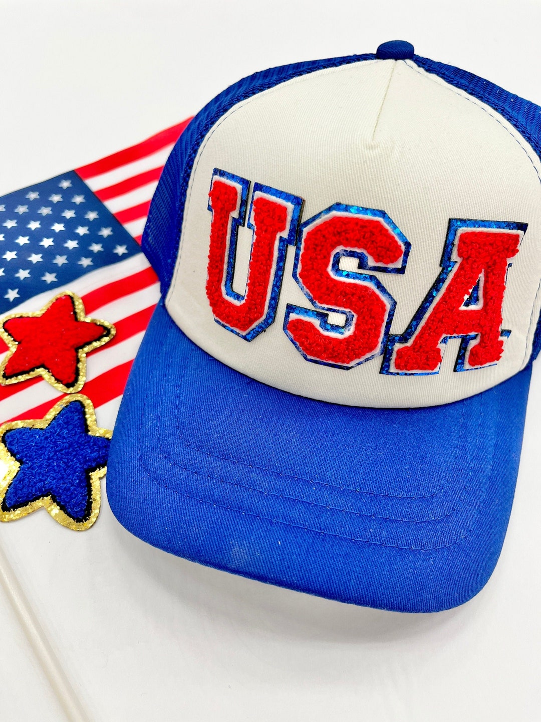 USA Trucker Hat Chenille Letter Patch 4th of July Trucker - Etsy