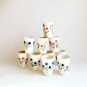 Red and Blue Ceramic Tulip Cup image 1
