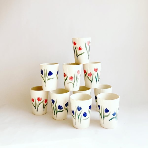 Red and Blue Ceramic Tulip Cup