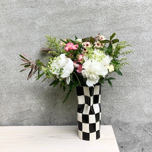 READY TO SHIP Ceramic Checkered Vase