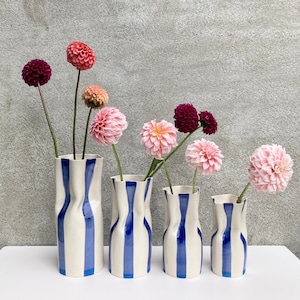 Ceramic Vase with Blue Stripes / personalized vase / blue, red, green, lime, black stripes