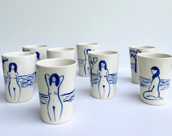 Ceramic cup inspired by Matisse painted with naked ladies