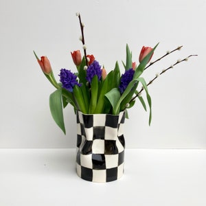 Ceramic Checkered Container / Ceramic checker wide vase