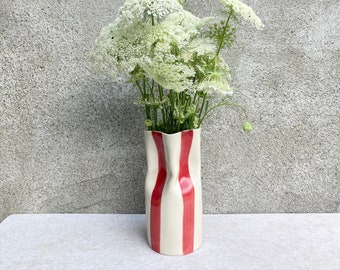 Ceramic Vase with Red Stripes