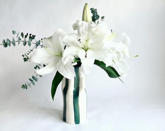 Striped Ceramic Vase, Modern Floral, Handmade Pottery Vase
