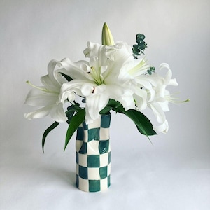 Green Ceramic Checkered Vase