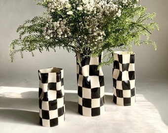 READY TO SHIP Ceramic Checkered Vase