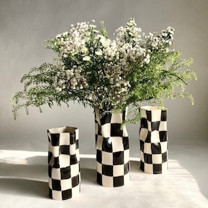 READY TO SHIP Ceramic Checkered Vase