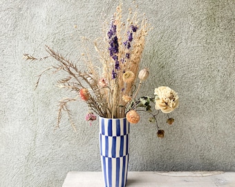 Pin stripes hand painted ceramic tall cup / bud vase