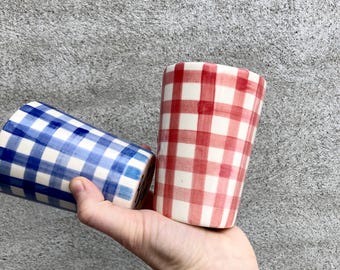 small GINGHAM hand painted Ceramic cups