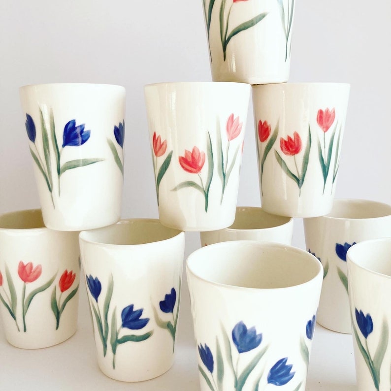 Red and Blue Ceramic Tulip Cup image 2