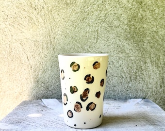Ceramic Cup with painted leopard spots / animal print ceramics