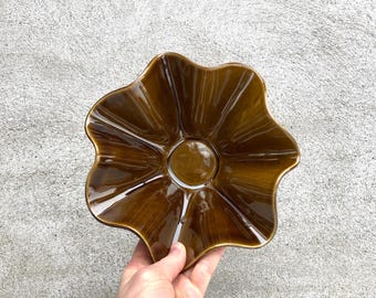 Ceramic Handkerchief trinket Wavy Bowl burnt amber