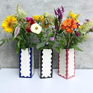 Ready to Ship Square Ceramic vase with wavy scallop pattern