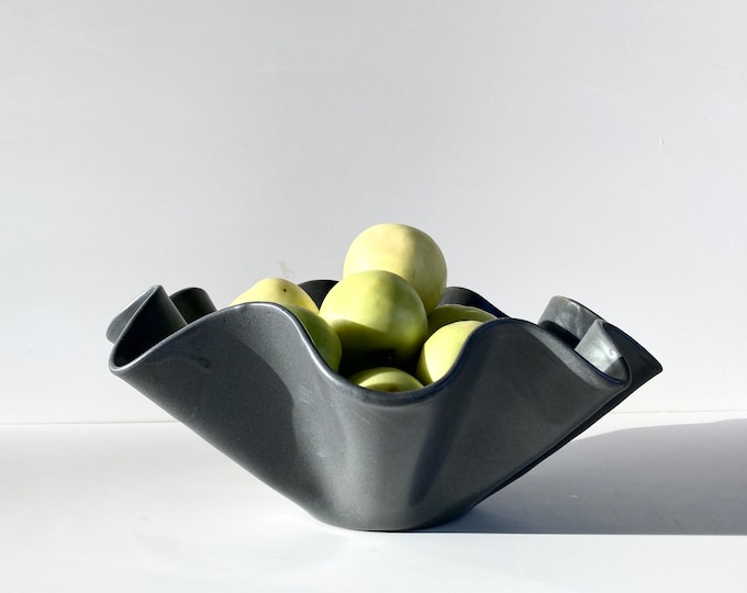 Ceramic Charcoal Grey Satin Wavy Bowl Medium