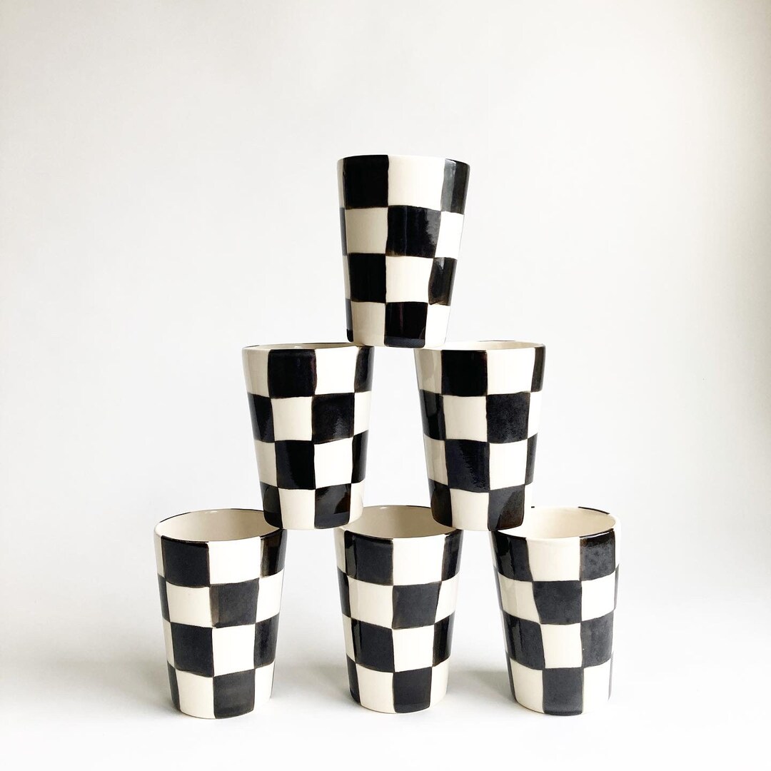Checkered Ceramic Cup and Bud Vase Ceramic - Etsy